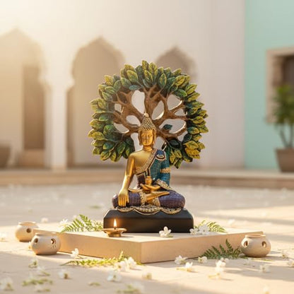 eCraftIndia Lord Buddha Statue for Home Decor Living Room | Gautam Buddha Idol Under the Bodhi-Tree | Showpiece Gift for Housewarming Birthday|B0GQBK7H85