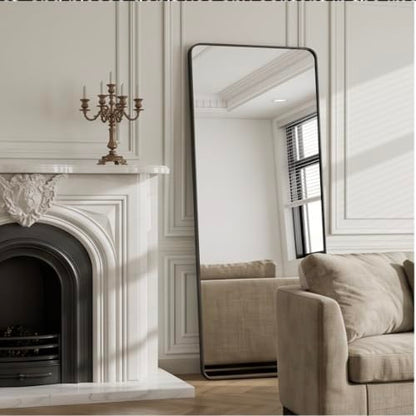 The Artment your artistic apartment Vista Arched Unbreakable Floor Full Length Mirror | Large Free Standing with Aluminium Frame | Leaning for Living Room Home Decor (Black (Square), 155 X 45 CM)|B0DQ51YG8Y
