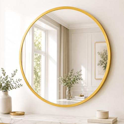 The Arts Box Round Wall Mirror I Metal Frame I Modern Design Metal Frame I Bathroom Wash Basin, Bedroom, Drawing Room (Black, 18)|B0CZHRM28H