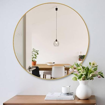 The arts box Round Mirror for Bathroom, Gold Circle Mirror for Wall Mounted, Modern Brushed Brass Metal Frame Round Mirror for Wall Decor, Vanity, Living Room, Bedroom, Framed (Gold, 18Inch)|B0CSQKL3X8