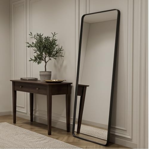 The Artment your artistic apartment Vista Arched Unbreakable Floor Full Length Mirror | Large Free Standing with Aluminium Frame | Leaning for Living Room Home Decor (Black (Square), 155 X 45 CM)|B0DQ51YG8Y