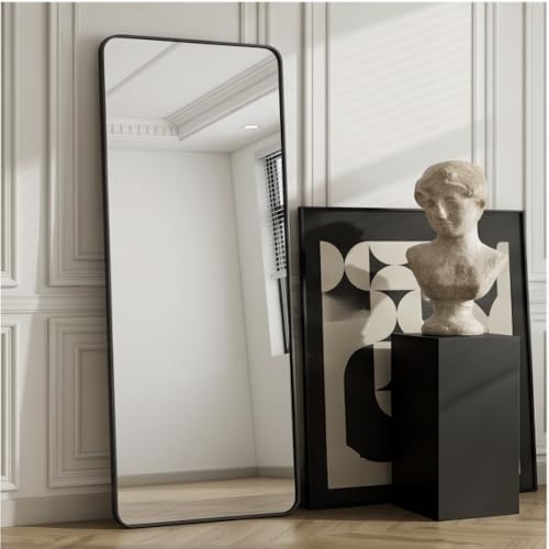 The Artment your artistic apartment Vista Arched Unbreakable Floor Full Length Mirror | Large Free Standing with Aluminium Frame | Leaning for Living Room Home Decor (Black (Square), 155 X 45 CM)|B0DQ51YG8Y