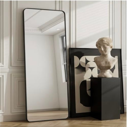 The Artment your artistic apartment Vista Arched Unbreakable Floor Full Length Mirror | Large Free Standing with Aluminium Frame | Leaning for Living Room Home Decor (Black (Square), 155 X 45 CM)|B0DQ51YG8Y