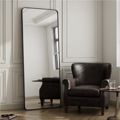 The Artment your artistic apartment Vista Arched Unbreakable Floor Full Length Mirror | Large Free Standing with Aluminium Frame | Leaning for Living Room Home Decor (Black (Square), 155 X 45 CM)|B0DQ51YG8Y