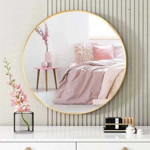 The arts box Round Mirror for Bathroom, Gold Circle Mirror for Wall Mounted, Modern Brushed Brass Metal Frame Round Mirror for Wall Decor, Vanity, Living Room, Bedroom, Framed (Gold, 18Inch)|B0CSQKL3X8