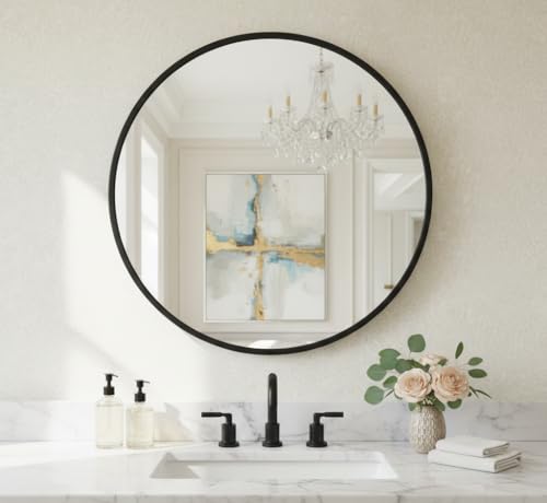 The arts box Round Mirror for Bathroom, Gold Circle Mirror for Wall Mounted, Modern Brushed Brass Metal Frame Round Mirror for Wall Decor, Vanity, Living Room, Bedroom, Framed (Gold, 18Inch)|B0CSQKL3X8