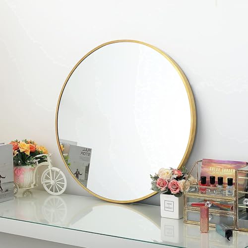 The arts box Round Mirror for Bathroom, Gold Circle Mirror for Wall Mounted, Modern Brushed Brass Metal Frame Round Mirror for Wall Decor, Vanity, Living Room, Bedroom, Framed (Gold, 18Inch)|B0CSQKL3X8
