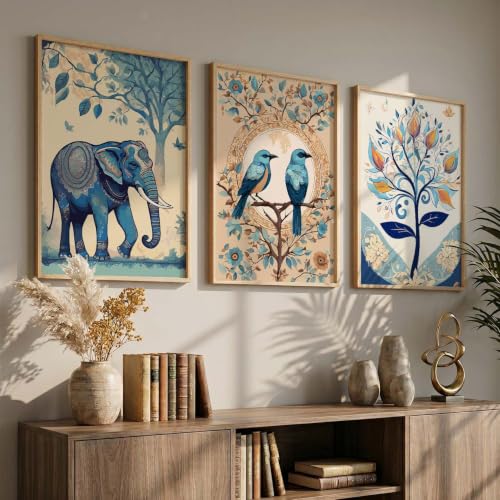 kotart Madhubani Art Wall Painting Traditional Home Decoration With Frame For Living Room Bed Room Hotel Wall Decor Digital Reprint Set of 3 (13X17 inch)|B0FR94ZBWP