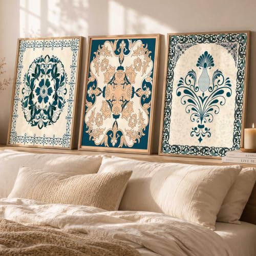 kotart Traditional Wall Art Painting With Frame Pichwai Art Home Decoration For Living Room Bed Room Hotel Wall Decor Digital Reprint Set of 3 (19X25 inch)|B0FR96F34X