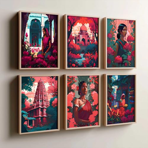 kotart Premium Digital Madhubani Paintings with Frame for Home Decoration - Traditional Painting for Living Room Bedroom Office Room Decor - Painting for Wall Decoration - Pack of 6 (Art 6, 10x13 inch)|B0CNZHP7C7