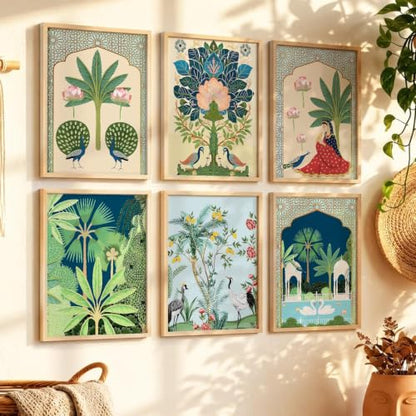 kotart Premium Digital Madhubani Paintings with Frame for Home Decoration - Traditional Painting for Living Room Bedroom Office Room Decor - Painting for Wall Decoration - Pack of 6 (Art 6, 10x13 inch)|B0CNZHP7C7