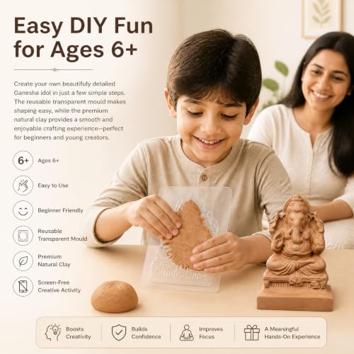 Itsy Bitsy- Natural Clay Ganesha Idol | DIY Eco-Friendly Mould and Make Kit | DIY Ganpati Murti Making Kit for Craft, Decoration | Gift for Kids & Adults|B07WR68ZST