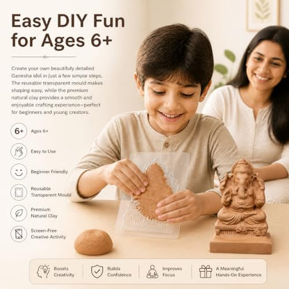 Itsy Bitsy- Natural Clay Ganesha Idol | DIY Eco-Friendly Mould and Make Kit | DIY Ganpati Murti Making Kit for Craft, Decoration | Gift for Kids & Adults|B07WR68ZST