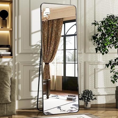 The Artment your artistic apartment Vista Arched Unbreakable Floor Full Length Mirror | Large Free Standing with Aluminium Frame | Leaning for Living Room Home Decor (Black (Square), 155 X 45 CM)|B0DQ51YG8Y