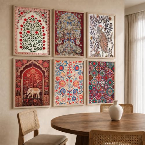 kotart Premium Digital Madhubani Paintings with Frame for Home Decoration - Traditional Painting for Living Room Bedroom Office Room Decor - Painting for Wall Decoration - Pack of 6 (Art 6, 10x13 inch)|B0CNZHP7C7