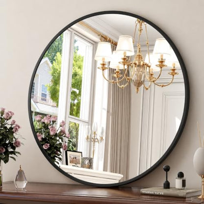 The arts box Round Mirror for Bathroom, Gold Circle Mirror for Wall Mounted, Modern Brushed Brass Metal Frame Round Mirror for Wall Decor, Vanity, Living Room, Bedroom, Framed (Gold, 18Inch)|B0CSQKL3X8