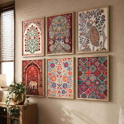 kotart Premium Digital Madhubani Paintings with Frame for Home Decoration - Traditional Painting for Living Room Bedroom Office Room Decor - Painting for Wall Decoration - Pack of 6 (Art 6, 10x13 inch)|B0CNZHP7C7