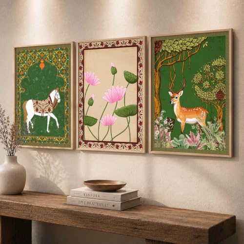 kotart Madhubani Art Wall Painting Traditional Home Decoration With Frame For Living Room Bed Room Hotel Wall Decor Digital Reprint Set of 3 (13X17 inch)|B0FR94ZBWP