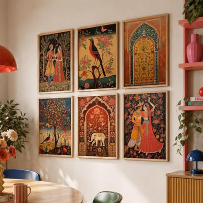kotart Premium Digital Madhubani Paintings with Frame for Home Decoration - Traditional Painting for Living Room Bedroom Office Room Decor - Painting for Wall Decoration - Pack of 6 (Art 6, 10x13 inch)|B0CNZHP7C7