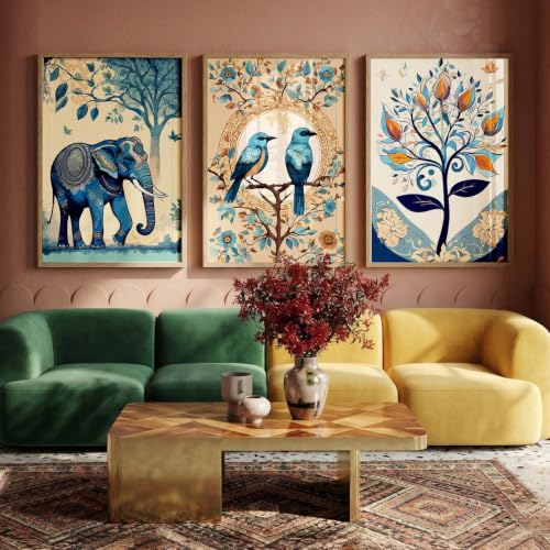 kotart Madhubani Art Wall Painting Traditional Home Decoration With Frame For Living Room Bed Room Hotel Wall Decor Digital Reprint Set of 3 (13X17 inch)|B0FR94ZBWP