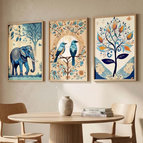 kotart Traditional Wall Art Painting With Frame Pichwai Art Home Decoration For Living Room Bed Room Hotel Wall Decor Digital Reprint Set of 3 (19X25 inch)|B0FR96F34X