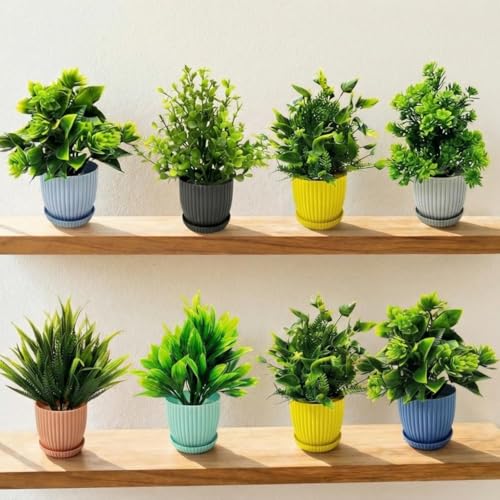 Dekorly Artificial Potted Plants, Artificial Plastic Eucalyptus Plants Small Indoor Potted Houseplants, Small Faux Plants for Home Decor Bathroom Office Farmhouse (Set 0F 8)|B0BCKLM33P