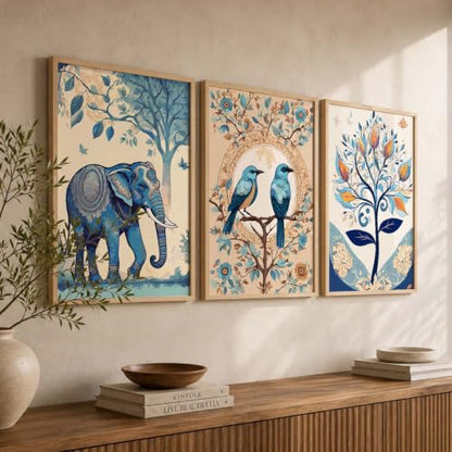 kotart Madhubani Art Wall Painting Traditional Home Decoration With Frame For Living Room Bed Room Hotel Wall Decor Digital Reprint Set of 3 (13X17 inch)|B0FR94ZBWP