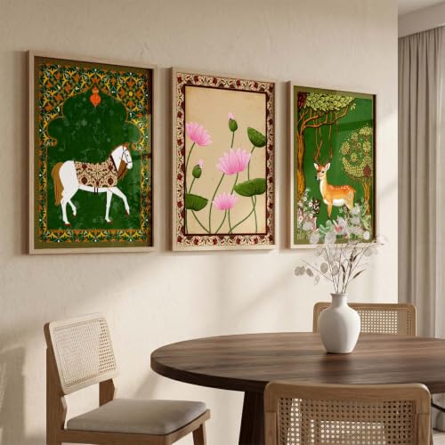 kotart Madhubani Art Wall Painting Traditional Home Decoration With Frame For Living Room Bed Room Hotel Wall Decor Digital Reprint Set of 3 (13X17 inch)|B0FR94ZBWP