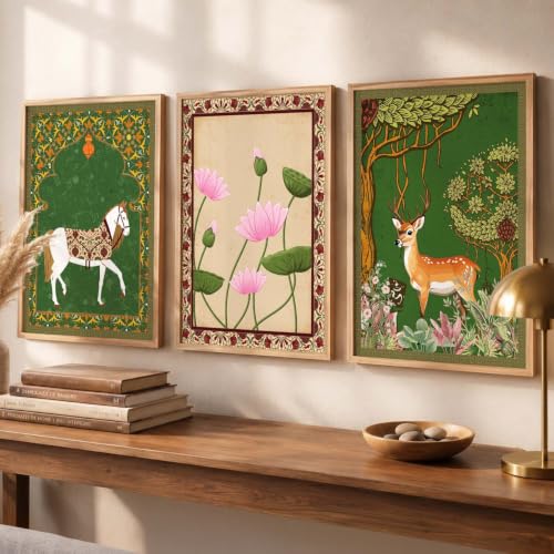kotart Madhubani Art Wall Painting Traditional Home Decoration With Frame For Living Room Bed Room Hotel Wall Decor Digital Reprint Set of 3 (13X17 inch)|B0FR94ZBWP