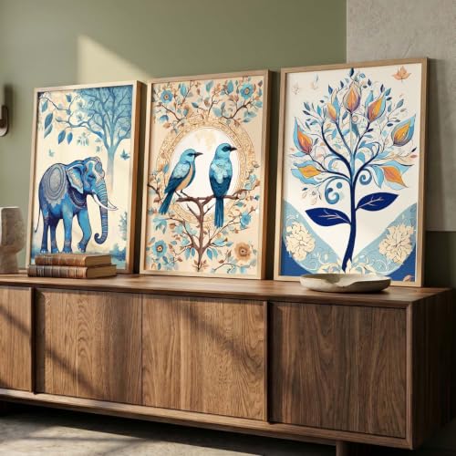 kotart Madhubani Art Wall Painting Traditional Home Decoration With Frame For Living Room Bed Room Hotel Wall Decor Digital Reprint Set of 3 (13X17 inch)|B0FR94ZBWP