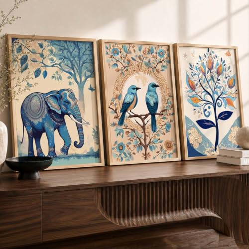 kotart Traditional Wall Art Painting With Frame Pichwai Art Home Decoration For Living Room Bed Room Hotel Wall Decor Digital Reprint Set of 3 (19X25 inch)|B0FR96F34X